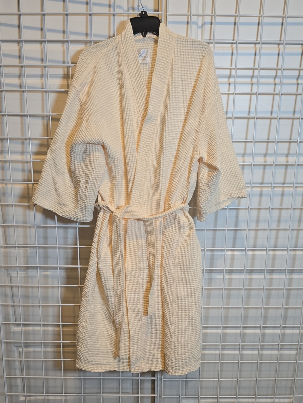 Boca Terry Unisex Cream Waffle Weave Terry Bathrobe with Waist Tie One Size